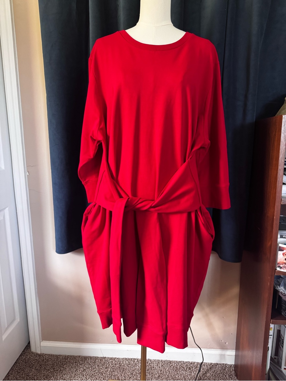 Misa Tie Sweatshirt Dress in Barbados Cherry Red